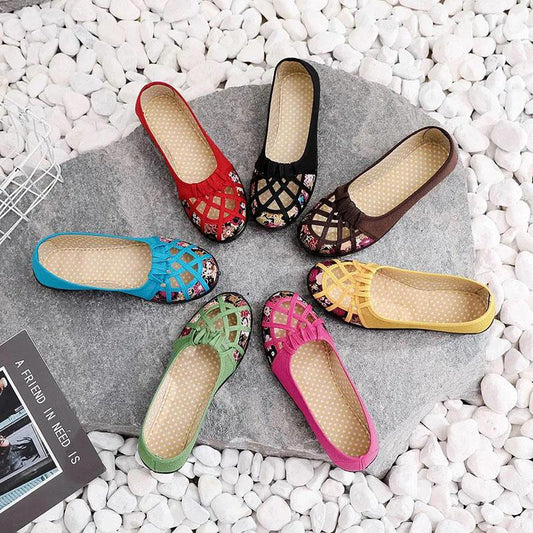 Summer Old Beijing Cloth Shoes Women's Net Shoes Single Shoes Hollow Non-slip Soft Bottom Middle-aged and Elderly Mother Shoes Pedal Sandals Women
