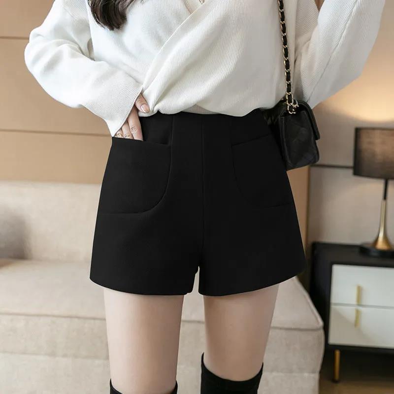 Korean Version of High-waist Woolen Shorts Women's Autumn and WinterStyle A-line Wide-leg Pants Casual Pants
