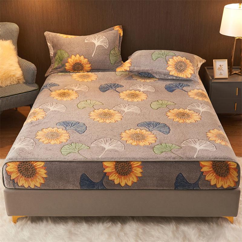 3pcs/set Thick Coral Velvet Bed Cover Winter Warm Bedspread Plus Velvet Mattress Cover Twin Queen King Size