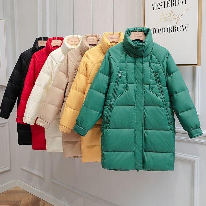 Mid-length Down Jacket Women Winter Korean Version of Loose Stand-up Collar Shiny Down Jacket Bread Suit Jacket