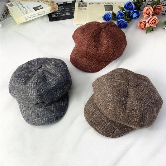 Kids hat British plaid octagonal hat children's autumn winter painter hats child boys caps all-match outdoor casual girls berets hat 2-8Y
