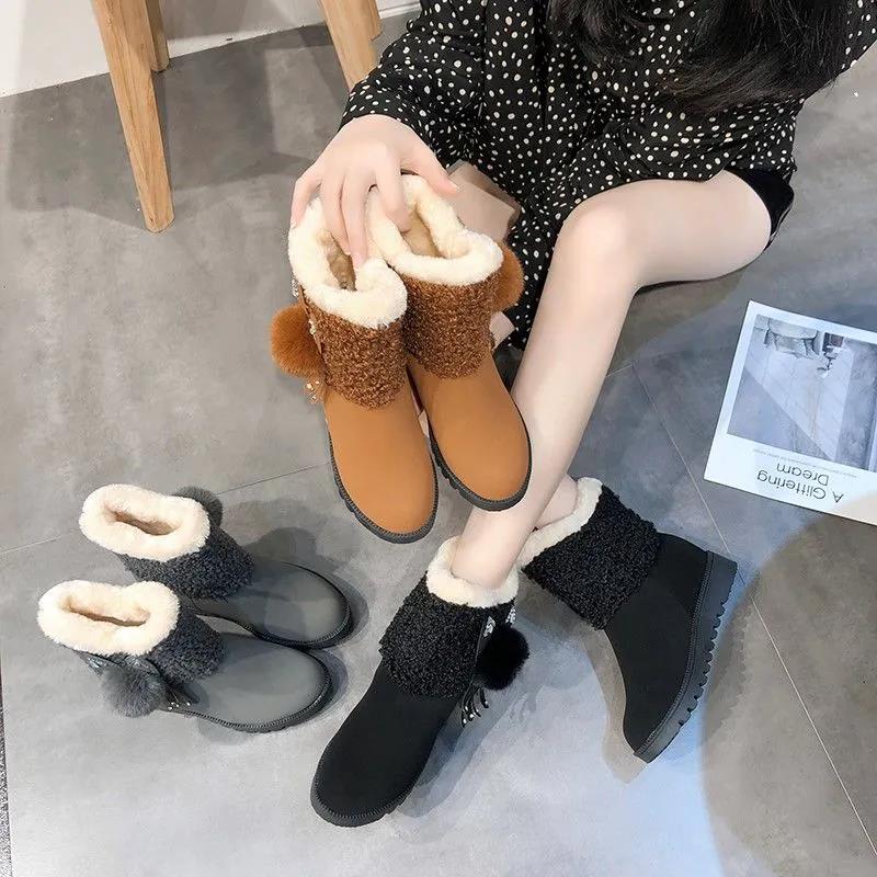 Winter Flat Snow Boots Women Short Tube All-match Cotton Shoes Bread Shoes Warm and Velvet Shoes