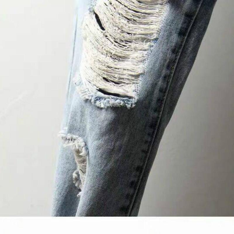 Plus size hole nine points jeans women loose thin straight harem pants fat sister beggar pants