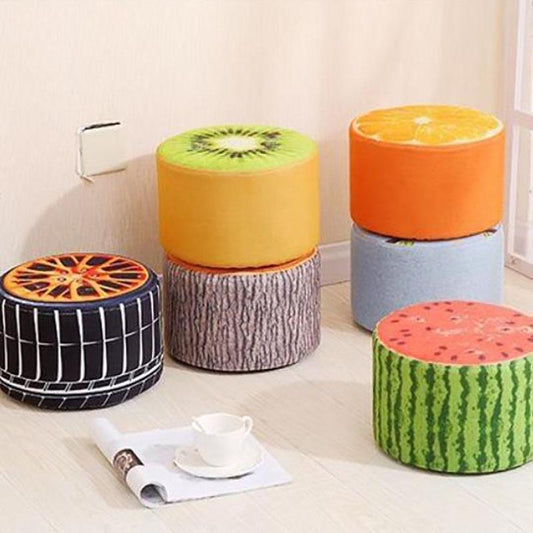 Fruit Print Sofa Stool Small Stool Solid Wood Chair Children Stool Shoe Change Seat Round Wooden Bench