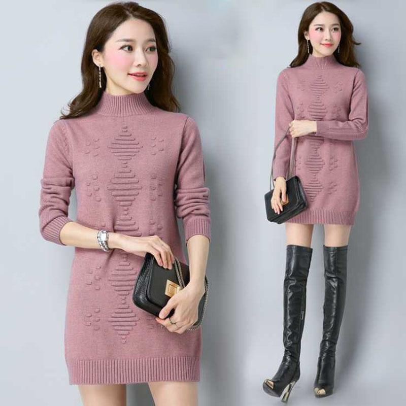 Pofulove Women Turtleneck Knitted Long Pullovers Winter Solid Sweaters Thick Knitting Jumper Pull