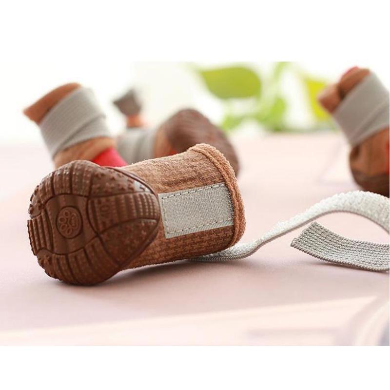 Pet Dog Shoes Small Dogs Cotton Shoes Teddy Walking Shoes A Set of 4 Puppy Shoes Keep Warm Winter Anti-skip Footwear Pet Dog Wear-resistant Snow Boots