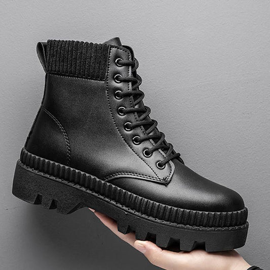 Men's High Top British Martin Boots Korean Trend All-match Increase Cowboy Boots High-top Black Men's Boots