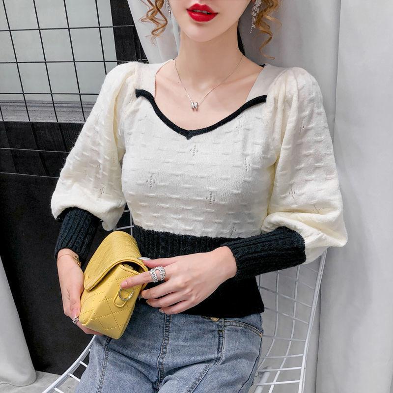 Autumn Winter Long-sleeved Pullover V-neck All-match Sweater with Knitted Tops for Women Slim Fit