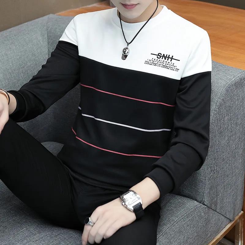 Autumn Men's Pullover Round Neck Youth Warm Top Slim Thin Long-sleeved Sweater Bottoming Shirt