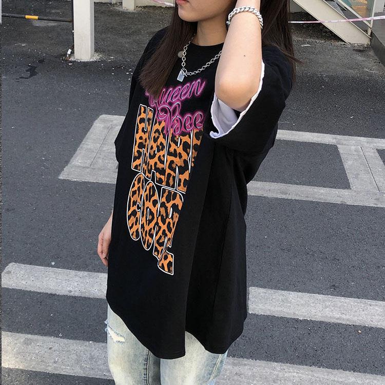 Women's Summer Round Collar Leopard Short Sleeve Couple T-Shirt Loose Bottomed Top Half Sleeve Streetwear T-shirt