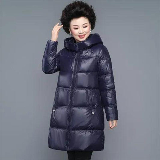 Middle-aged Mother Thick Down Down Padded Jacket Women's Winter Clothes Middle-aged and Elderly High-end Mid-length Shiny Cotton Coat