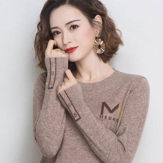 Spring Autumn Round Neck Pullover Women's Short Loose Thin Long-sleeved Knitted Bottoming Shirt Outer Wear