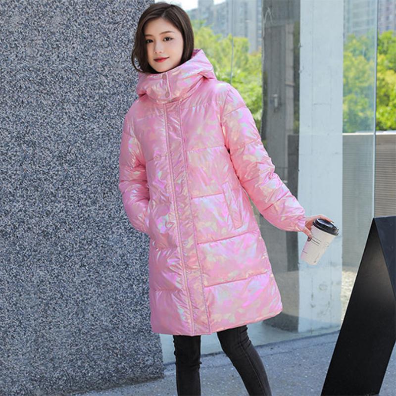 Women's Winter Korean Loose Quilted Coat Warm Stand-collar Down Jacket Women's Glossy Mid-length Down Jacket
