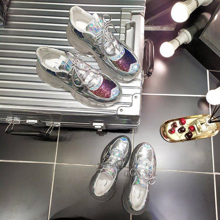 Sneakers Women Spring Thick Bottom Shoes Twinkle Thick Bottom Breathing Leisure Shoes