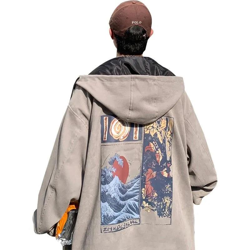 Jacket Coat Men's Spring and Autumn Hooded Top Loose Wild Tide Brand Printing Casual Clothes
