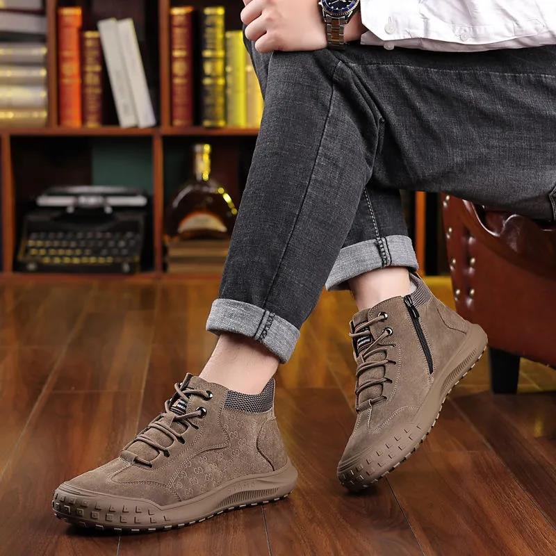 Men's Cotton Shoes, Leather and Wool Plus Velvet, Thick Warmth, Leisure High-top Snow Boots