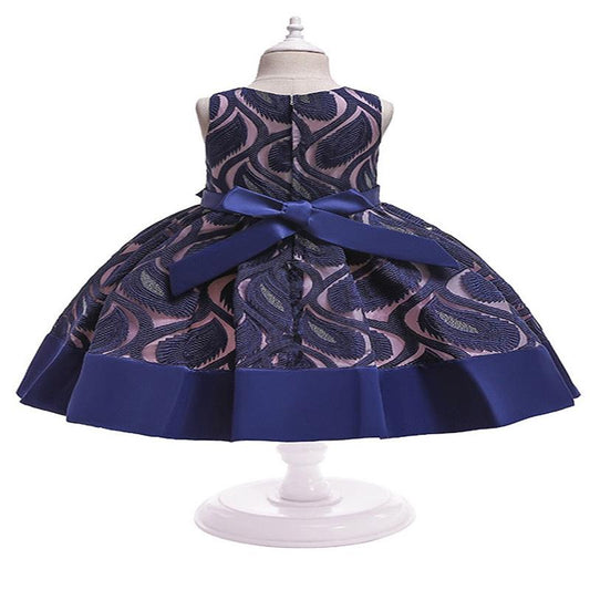 Girls Summer Dress Princess Skirt with Flower Jacquard Fabric Sleeveless Lace Dress
