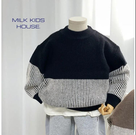 Boys Winter Clothes Thick Thick Woolen Warm Sweater Children Temperament Stitching Casual Sweater Tide