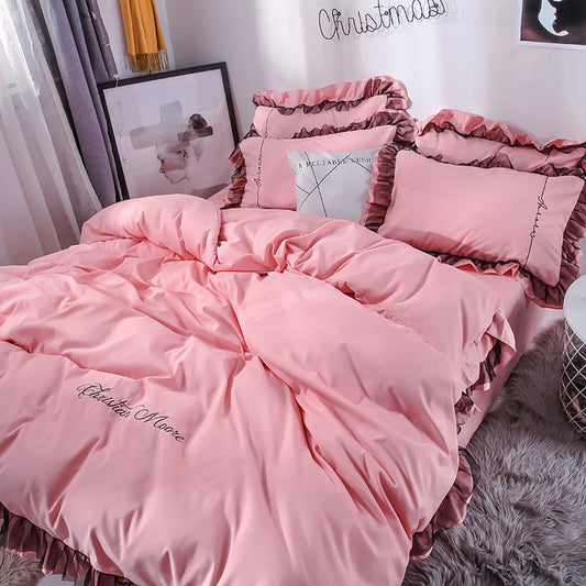 4 PCS Bedding Set Breathable Bed Cover Skin-friendly Cotton Bed Decoration Queen King Size