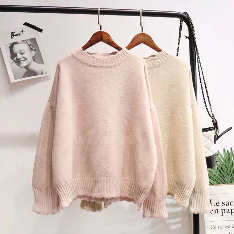 Autumn and Winter Sweater Women's Hedging Loose Solid Color Petal Collar Base Sweater