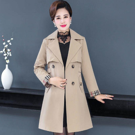 Middle-aged Mother Autumn Jacket Windbreaker Women's Mid-length Middle-aged Spring and Autumn Western Style Blouse