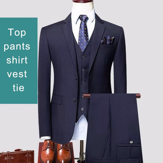 Five-piece Suit Suit Male Young and Middle-aged Business Professional Formal Wear Large Size Suit Loose Casual Men's Wedding Dress Best Man Suit