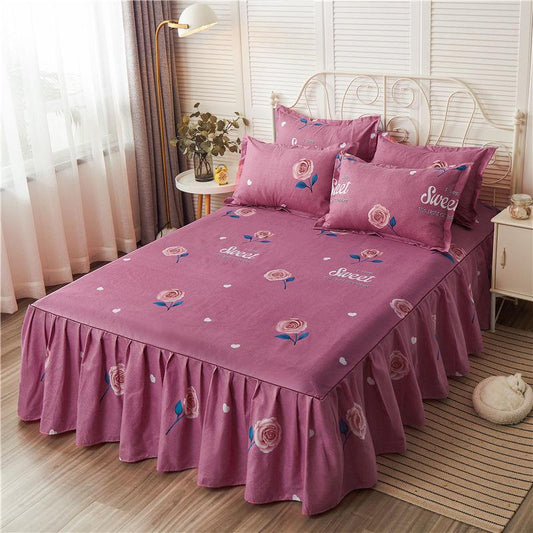 Quilted Bed Bed Skirt and Cover Protector Simple Solid Color Non-slip Dustproof Bed Cover Sheet