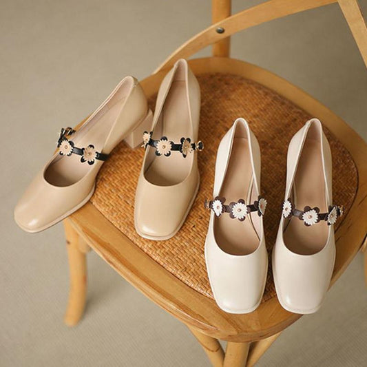 French Girl Single Shoes Small High Heels Thick Heels Retro Gentle Mid-heel All-match