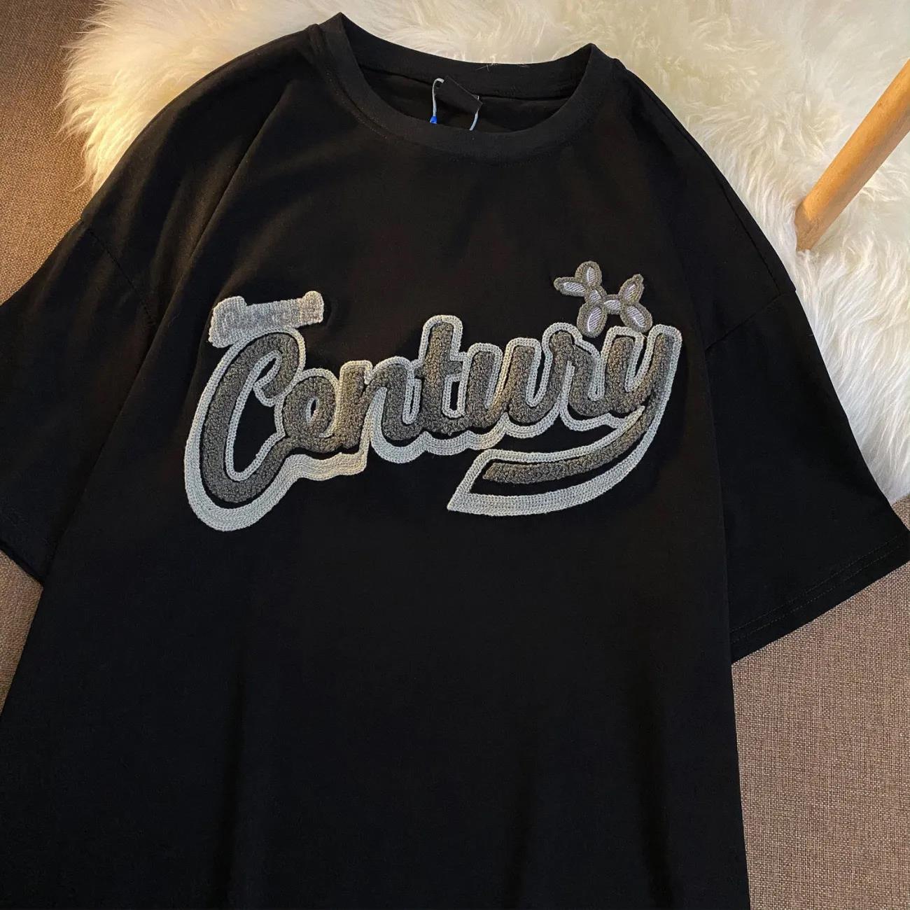 Plush embroidered Polyester Women's Summer round collar Tees Loose Breathable Simple Short Sleeve Harajuku all-match Cartoons style T Shirt Tops