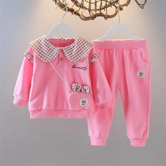 Set of Girls Spring and Autumn Sweater Sports Little Girl Autumn Two Sets