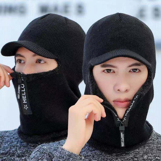 Zipper Men's Hat Warm In Autumn and Winter Thick Woolen Hat Winter Windproof Cycling Youth Plus Velvet Cap