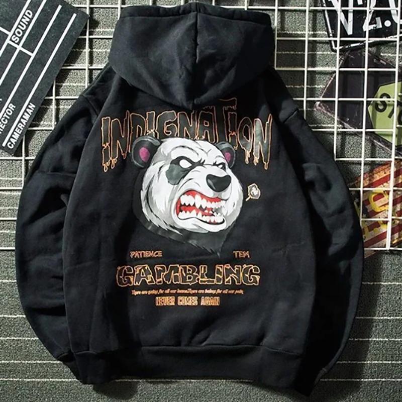 Autumn National Tide Panda Print Hooded Sweater Men's Pullover Student Street Trend Hip Hop Loose Large Size Jacket