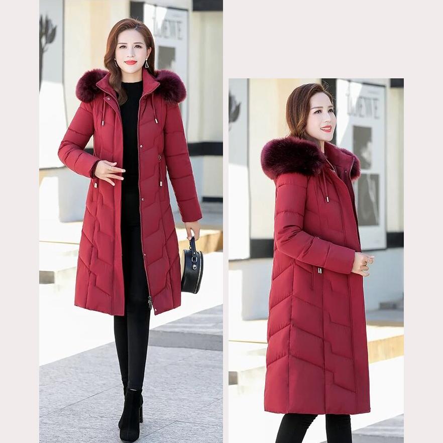 Winter Women Long Jacket Warm Jackets Thickening Coats Fur Collar Hooded Coat Down Jacket Parkas for Women Casual Solid Color Outerwear