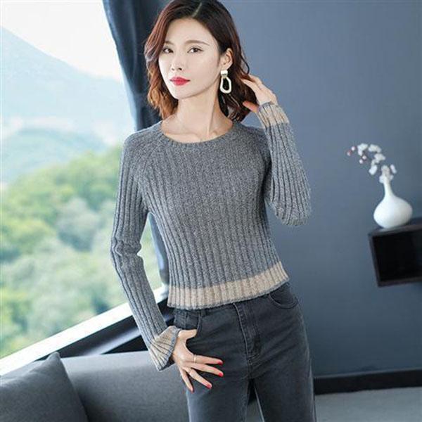 Short Crew Neck Sweater Autumn and Winter Slim Western Style Top Fashion Simple Women's Base Shirt