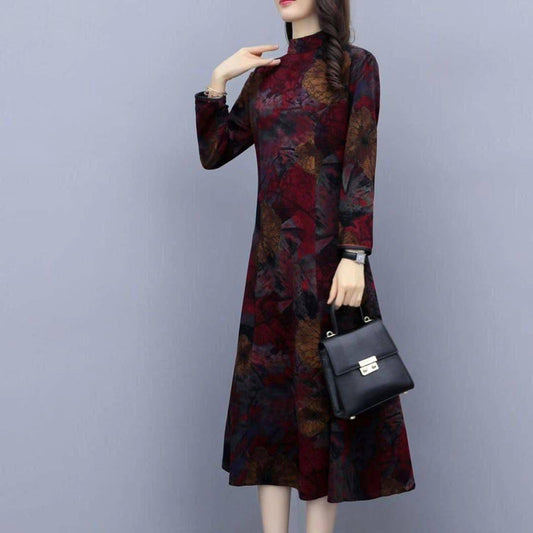 Bohemian Style Dress Flower Printed Long Sleeve Plus Size M-4XL Woman Long Dress