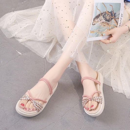 Female Summer Student Sandals Korean Fashion Outer Wear Non-slip Flat Shoes Small Fresh Roman Beach Shoes