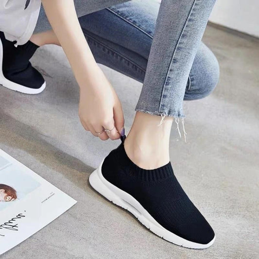 A Pedal Casual Women's Shoes Lazy Shoes Flying Woven Socks Shoes, Breathable Sneakers Women's Mother Shoes Breathable Net Shoes Coconut Shoes