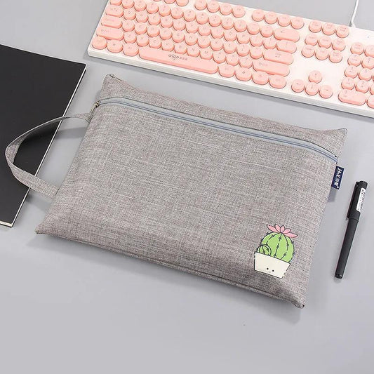 Cartoon File Zipper Canvas Bag Multi-layer File A4 Portable Data Business Briefcase