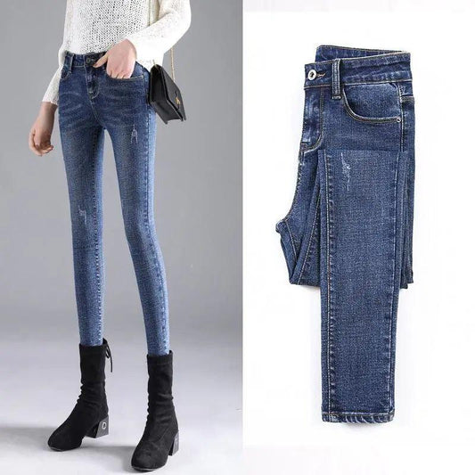Stretch High-waist Jeans Women's Small Feet Pants Spring and Autumn Fashion Trends