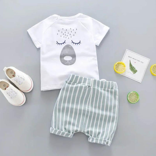 Boys Summer Suit Three-dimensional Decorative Printing Pattern Short-sleeved + Shorts Two-piece Fashion Cute Cool Breathable Light Children's Clothes