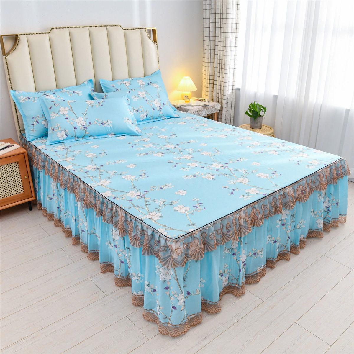 Lace Bed Skirt Three-piece Bedding Unilateral Non-slip Bedspread Korean Version of Solid Color Bed Sheet