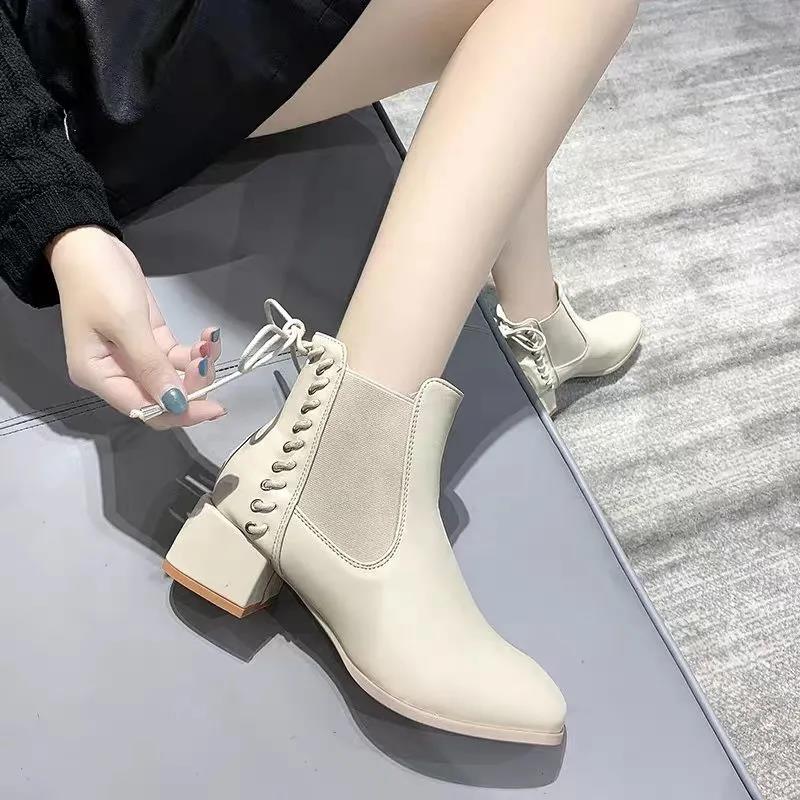 Boots Short Boots Women's Thick Heel Mid-heel Summer Spring and Autumn Single Boots Thin Section Martin Boots