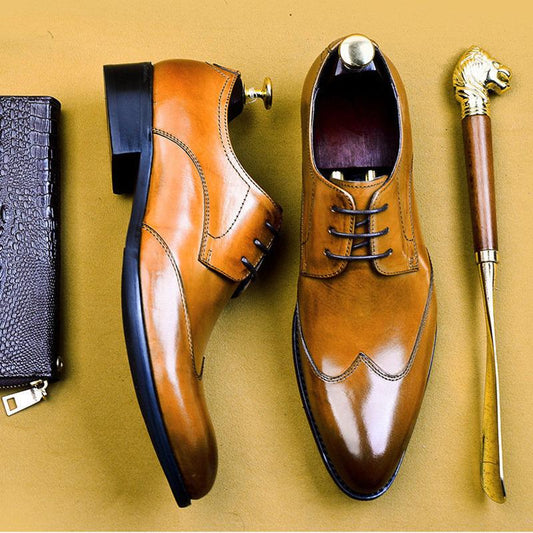 High-end Leather Shoes Pointed Toe Men's Business Leather Shoes Classic Black Brogue Men's Shoes Leather Wedding Shoes