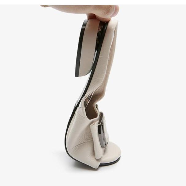 Women's Summer Mid-heel Thick Heel Women's Shoes Soft Leather Sandals and Slippers Fashion Open Toe Women's Slippers