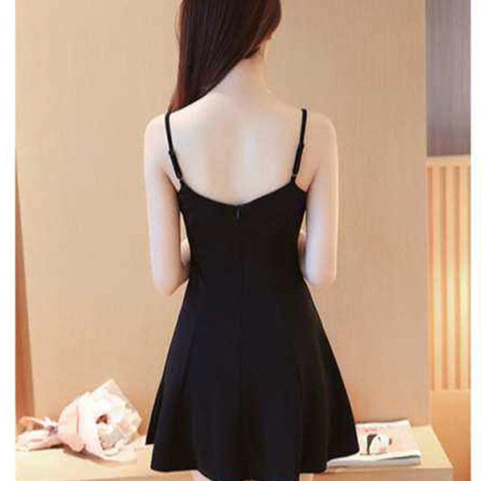 Sexy Spaghetti Strap Dress Low-cut V-neck A-line Backless Dress Sleeveless Sundress