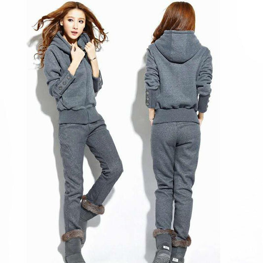 Plush Thick Hoodie Jacket Trousers Two-piece Women's Loose Casual Sports Suit Women's Hooded Comfortable Warm Suit