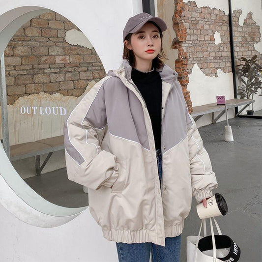 Winter Color Matching Cotton Clothes Oversize Women's Trendy Bread Clothes Korean Style Loose Ins Hong Kong Style Jacket Students