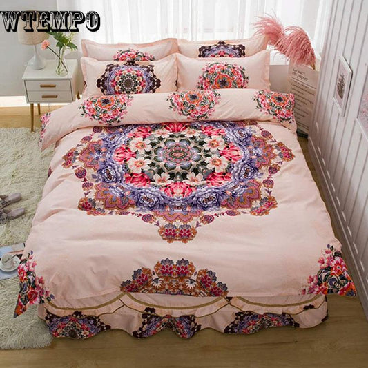 Bed Skirt Bedding Set Protective Pillowcase Cover Print King Queen Twin Bed Cover Spread