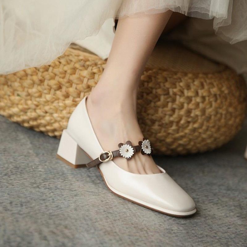 French Girl Single Shoes Small High Heels Thick Heels Retro Gentle Mid-heel All-match