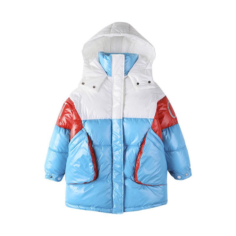 Girls' Warm Cotton Coat Thicken Plus Fleece Windproof Cotton Clothing Mid-length Contrast Stitching Quilted Jacket